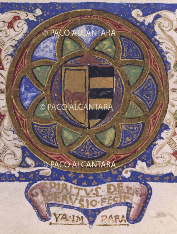 Escudo de Rodrigo de Borja en el códice de Lactancio.