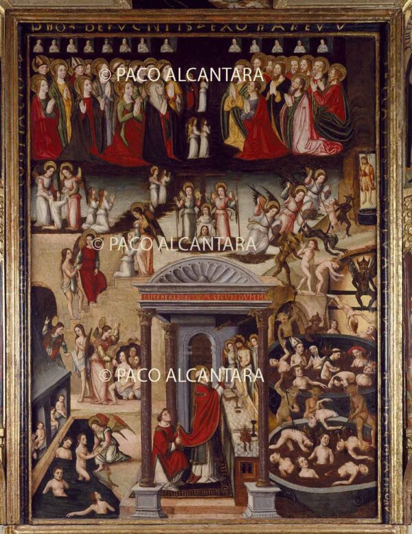 Misa de San Gregorio. Retablo del Juicio Final con la misa de San Gregorio.